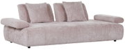 Zweier-Sofa in hellrosa Stoff mit zwei großen Rückenkissen und Armlehnen, seitliche Perspektive