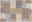 Frisé-Teppich in rechteckiger Form mit geometrischem Muster in Beige-, Grau- und Brauntönen, Draufsicht.
