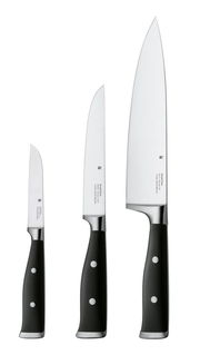 Dreiteiliges Messer-Set Grand Class, bestehend aus einem kleinen, mittleren und großen Messer, frontal abgebildet.