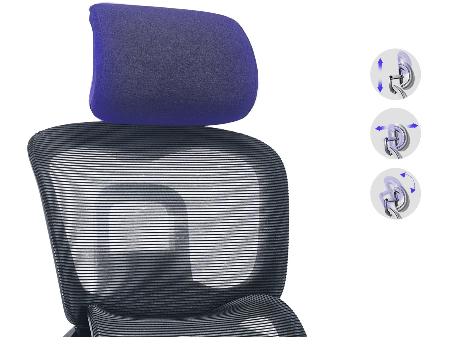 Ergonomischer Drehstuhl mit verstellbarer Kopfstütze, Vorderansicht