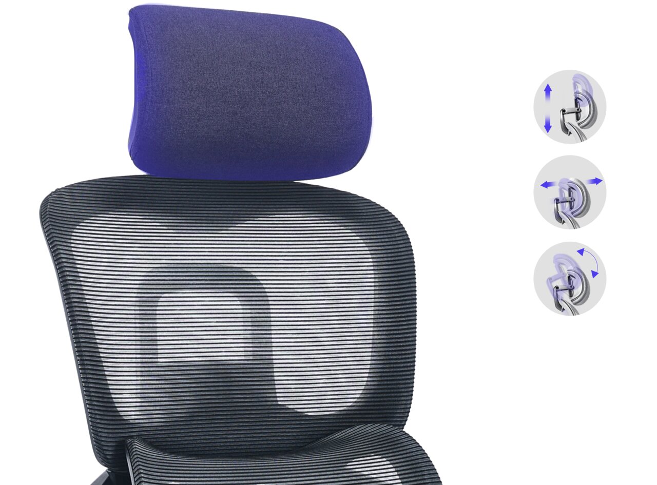 Ergonomischer Drehstuhl mit verstellbarer Kopfstütze, Vorderansicht