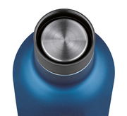 Blaue Isoliertrinkflasche mit Edelstahlverschluss, Ansicht von oben