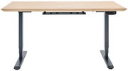 Elektrisch höhenverstellbarer Schreibtisch mit Holzplatte und schwarzem Gestell, Frontalansicht