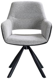 Moderner grauer Armlehnstuhl mit vier schwarzen Beinen, Frontalansicht