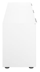 Seitenansicht eines weißen TV-Lowboards mit schlichten Linien und modernen Griffen