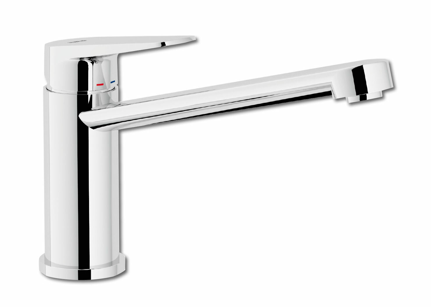 Einhebelmischer in seitlicher Perspektive mit glänzender Chromoberfläche