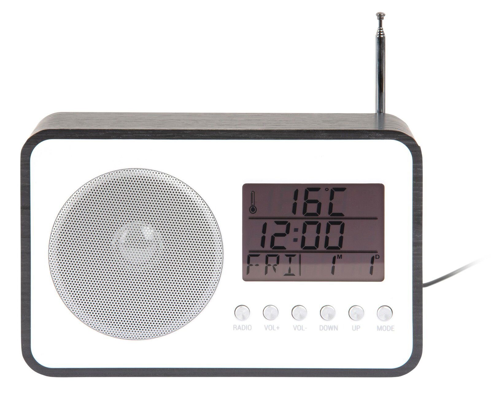 Digitaler Radio Wecker mit Temperaturanzeige und Lautsprechergitter, Vorderansicht