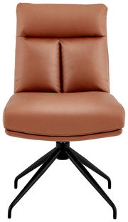 Moderner brauner Stuhl mit schwarzem Metallgestell, Frontalansicht