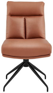 Moderner brauner Stuhl mit schwarzem Metallgestell, Frontalansicht