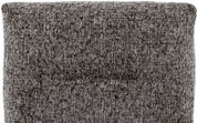 Nahaufnahme der Rückenlehne eines Armlehnstuhls mit grauem, strukturiertem Stoffbezug, von vorne gesehen.
