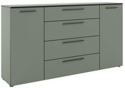 XL-Sideboard in grauer Farbe mit vier Schubladen und zwei Türen, frontale Perspektive