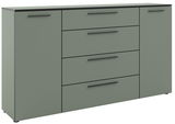 XL-Sideboard in grauer Farbe mit vier Schubladen und zwei Türen, frontale Perspektive