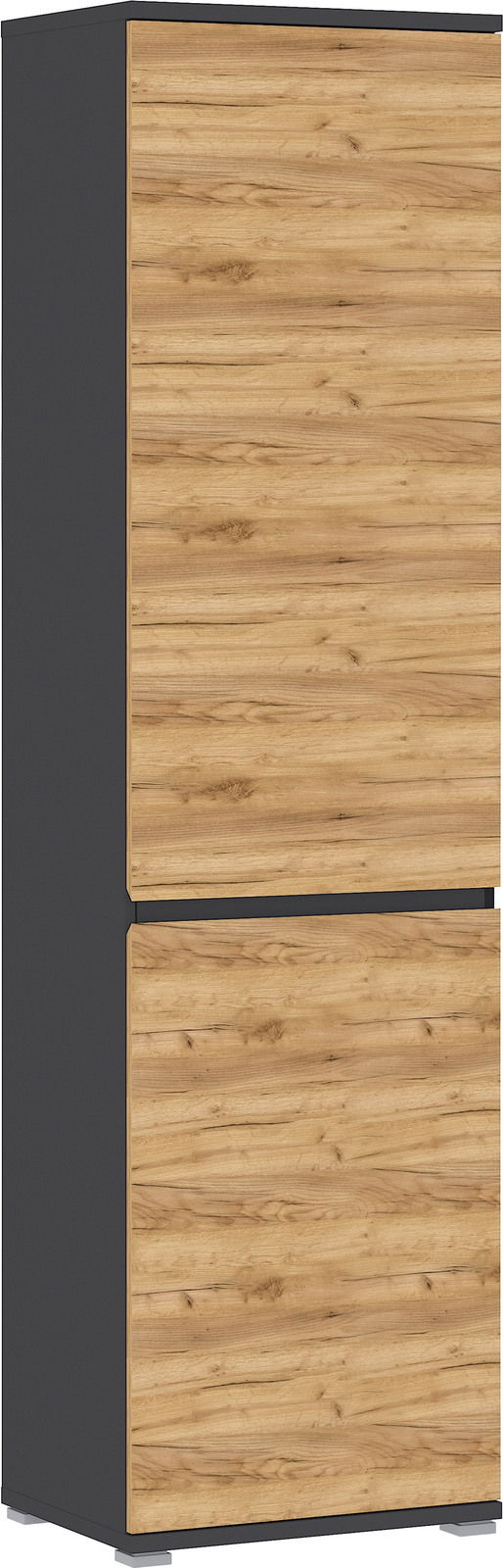 XORA XL-Schuh-/Garderobenschrank Lissabon Moderner XL-Schuh- und Garderobenschrank mit Holzoptik und dunklem Rahmen, seitliche Perspektive