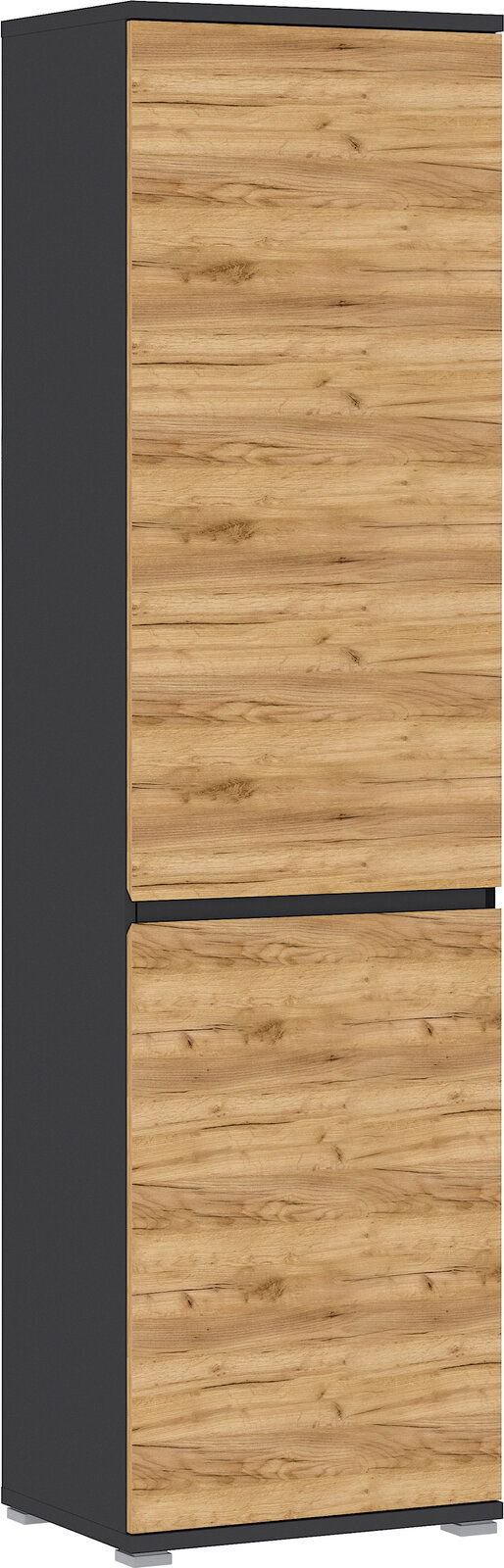 XORA XL-Schuh-/Garderobenschrank Lissabon Moderner XL-Schuh- und Garderobenschrank mit Holzoptik und dunklem Rahmen, seitliche Perspektive