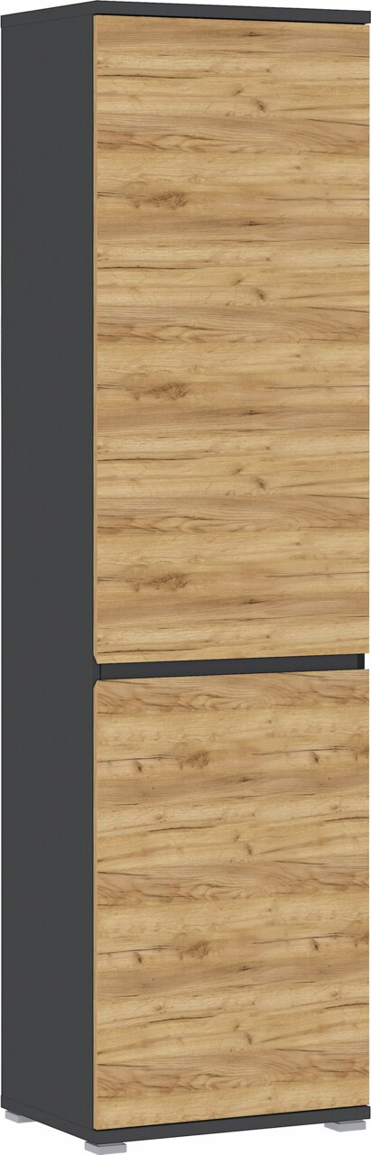 XORA XL-Schuh-/Garderobenschrank Lissabon Moderner XL-Schuh- und Garderobenschrank mit Holzoptik und dunklem Rahmen, seitliche Perspektive