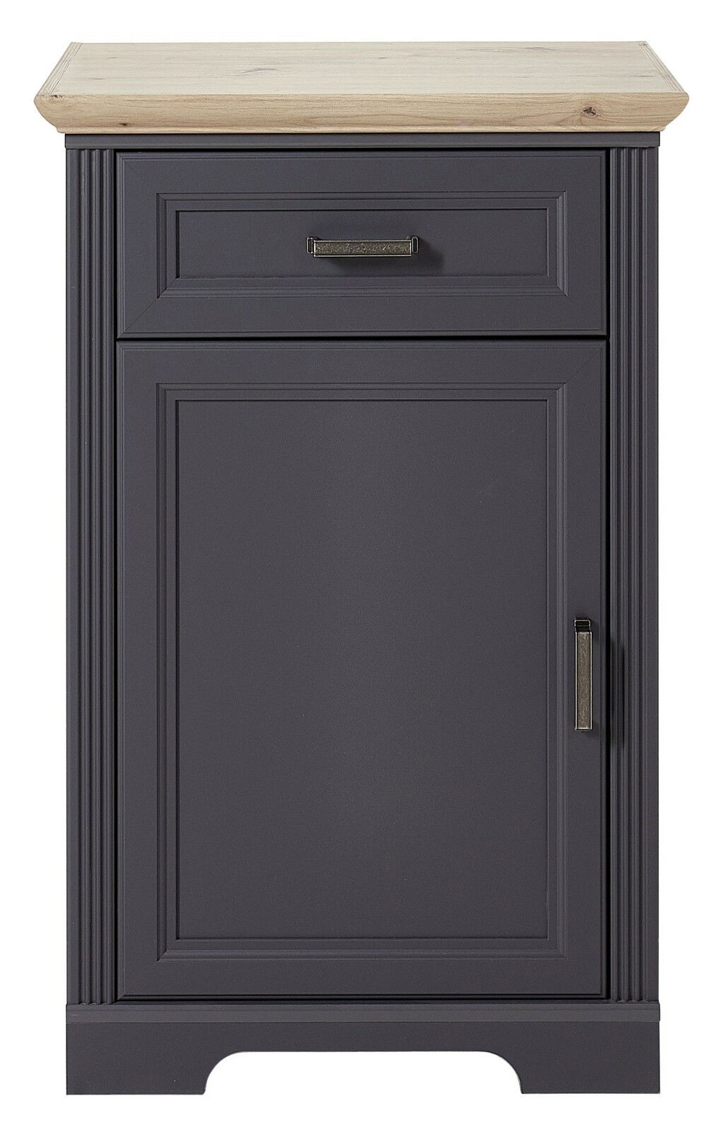 Schmaler Schuhschrank JUDITH in dunklem Grau mit Holzplatte, Frontalansicht