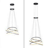 Moderne Pendelleuchte PURE Flying Ring mit mehreren Ringen, aus der Seiten- und Frontalperspektive betrachtet.