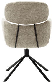 Rückansicht eines modernen Sessels mit schwarzem Metallgestell und beigem Stoffbezug