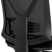 Rückansicht eines Drehstuhls mit schwarzer Netzrückenlehne und ergonomischem Design.
