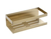 Goldene Wandablage Meleto mit rechteckigem Design und Schlitzen, seitliche Perspektive
