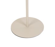 Nahaufnahme des Sockels einer weißen Akku-Stehleuchte aus der Vogelperspektive.