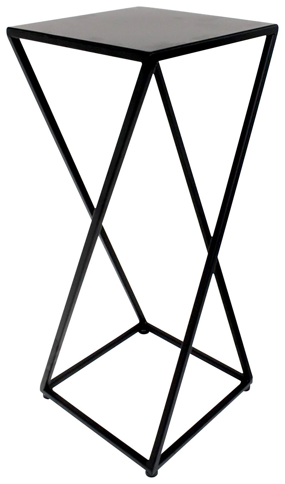 Moderner schwarzer Beistelltisch aus Metall mit geometrischem Design, seitliche Perspektive