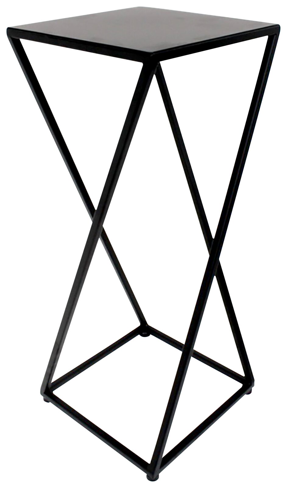 Moderner schwarzer Beistelltisch aus Metall mit geometrischem Design, seitliche Perspektive