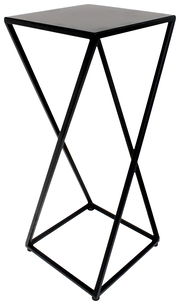 Moderner schwarzer Beistelltisch aus Metall mit geometrischem Design, seitliche Perspektive