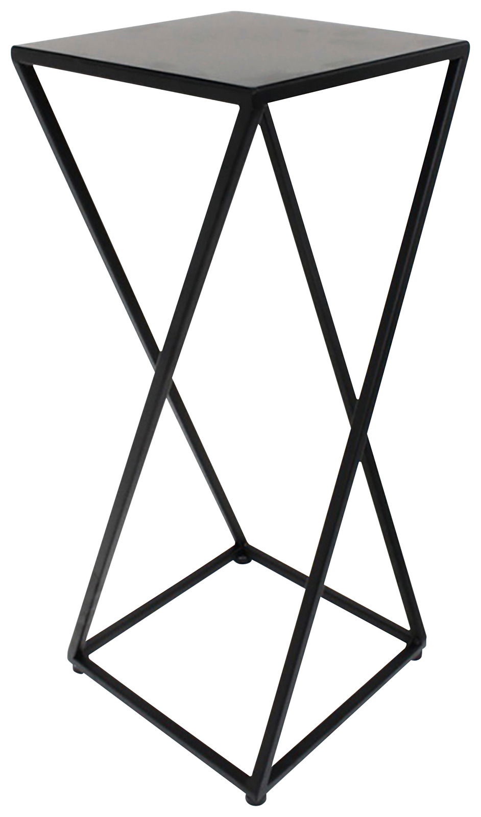 Moderner schwarzer Beistelltisch aus Metall mit geometrischem Design, seitliche Perspektive