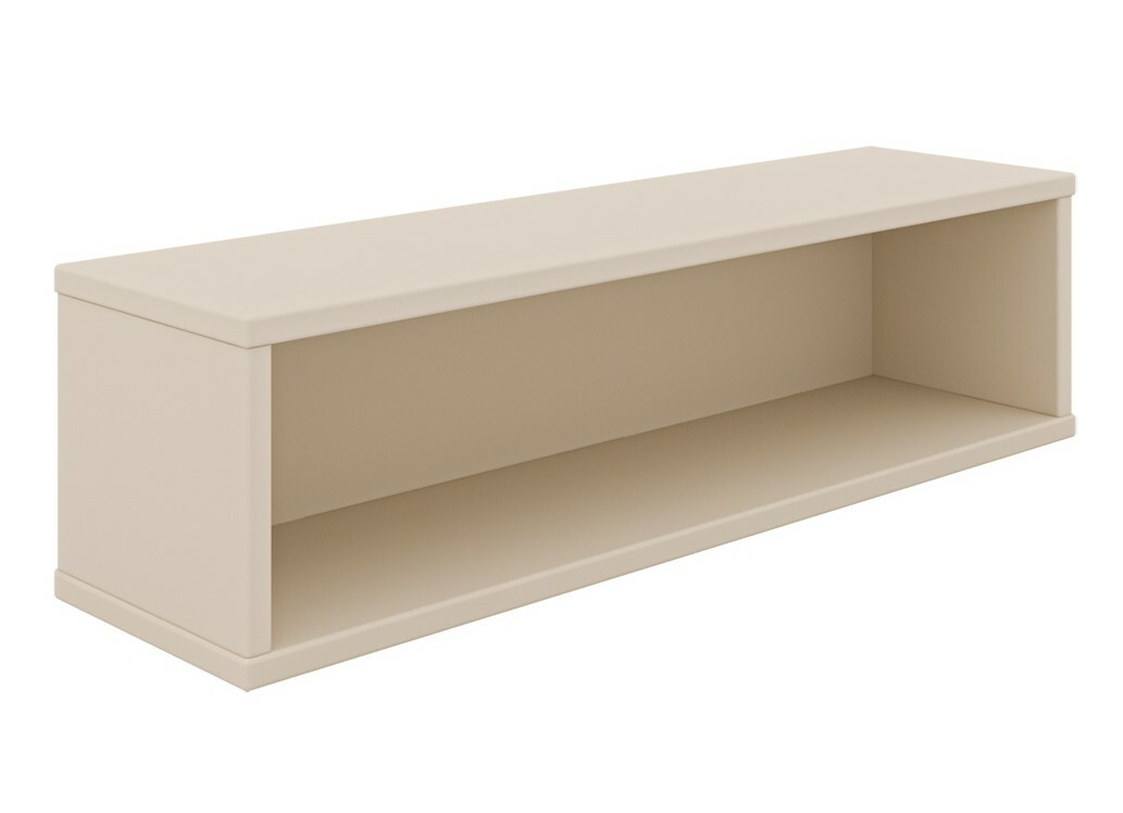 Rechteckige, beige Wandbox mit offenem Fach, seitliche Perspektive