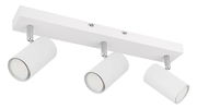 Moderner weißer Deckenstrahler mit drei verstellbaren Spots, seitliche Perspektive