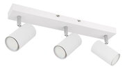 Moderner weißer Deckenstrahler mit drei verstellbaren Spots, seitliche Perspektive