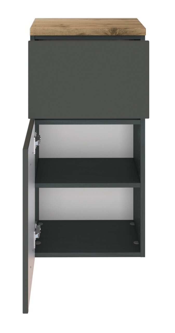 XORA Unterschrank PIENZA Unterschrank mit geöffneter Tür, zwei Einlegeböden und Holzoberfläche, Frontalansicht