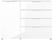 Weißes Sideboard mit drei Schubladen und einer Tür, Frontalansicht