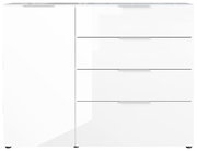 Weißes Sideboard mit drei Schubladen und einer Tür, Frontalansicht