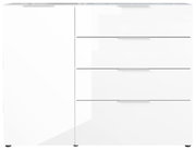 Weißes Sideboard mit drei Schubladen und einer Tür, Frontalansicht