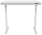 Moderner weißer E-Schreibtisch mit höhenverstellbaren Beinen, Frontalansicht