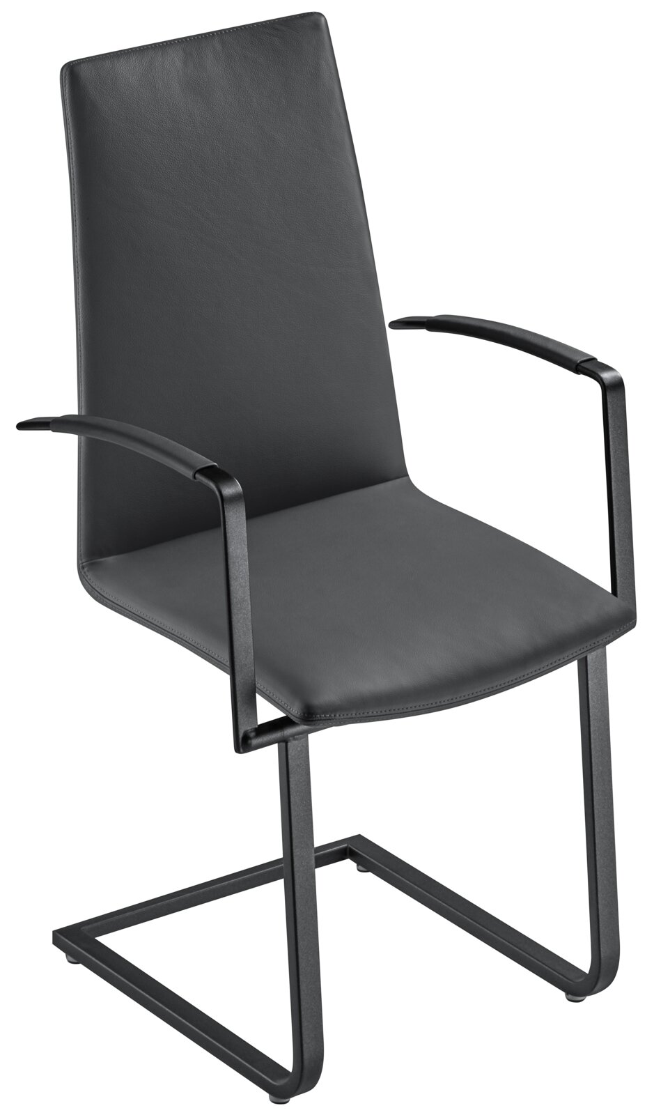 Bacher Sessel KAMA Moderner schwarzer Sessel mit Metallgestell und Armlehnen, seitliche Perspektive