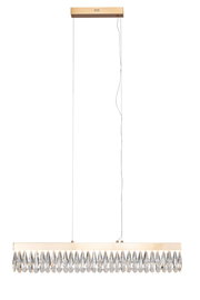 Elegante LED-Pendelleuchte mit Kristallanhängern, seitliche Perspektive
