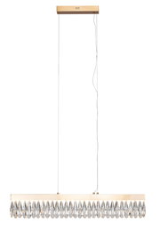 Elegante LED-Pendelleuchte mit Kristallanhängern, seitliche Perspektive