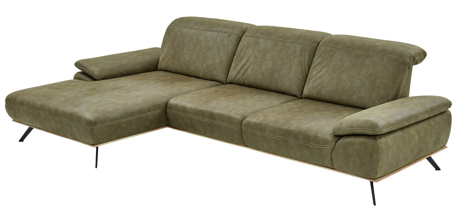 Voleo Longchairkombination NECKAR Grüne Longchairkombination mit linker Armlehne, aus seitlicher Perspektive fotografiert.