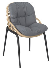 Moderner Gartensessel mit grauem Kissen und Rattan-Optik, seitliche Perspektive