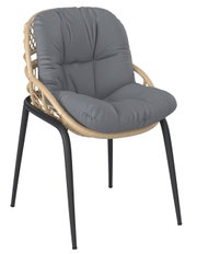 Moderner Gartensessel mit grauem Kissen und Rattan-Optik, seitliche Perspektive