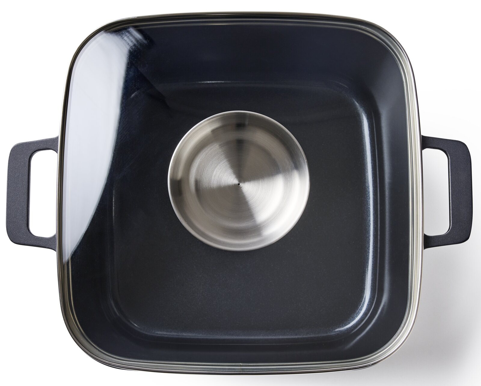 Vierkante braadpan van gegoten aluminium, 24 cm, met twee handgrepen, bovenaanzicht