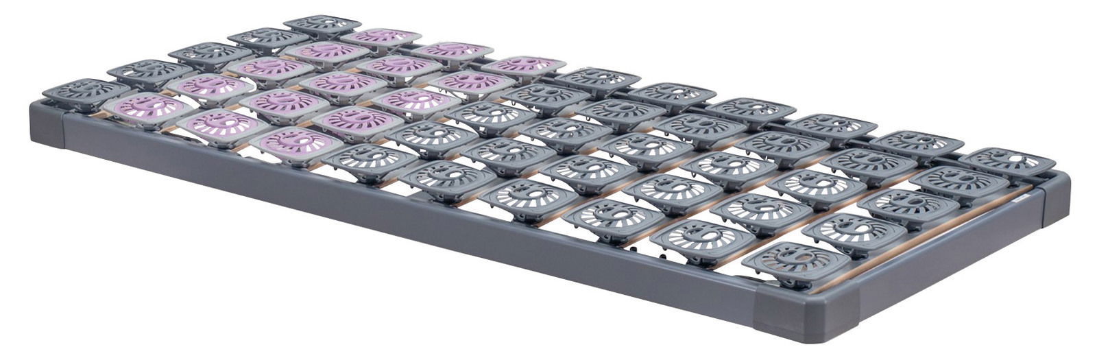 Tempur Systemrahmen PREMIUM FLEX 500 Systemrahmen 80x200 mit grauen und lila Federungselementen, seitliche Perspektive