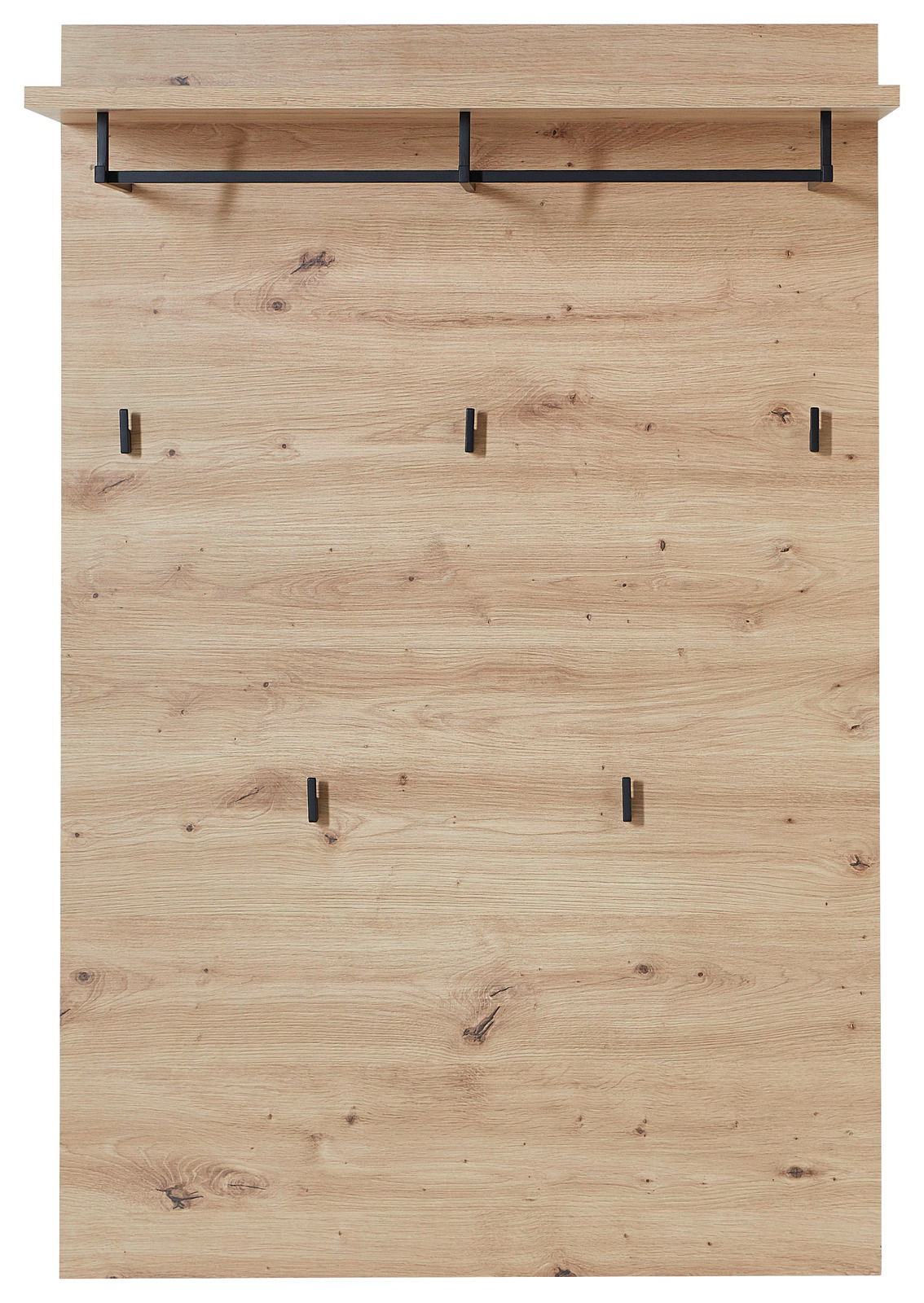 Garderoben-Set aus Holz mit mehreren Haken und einer Ablage, frontale Ansicht