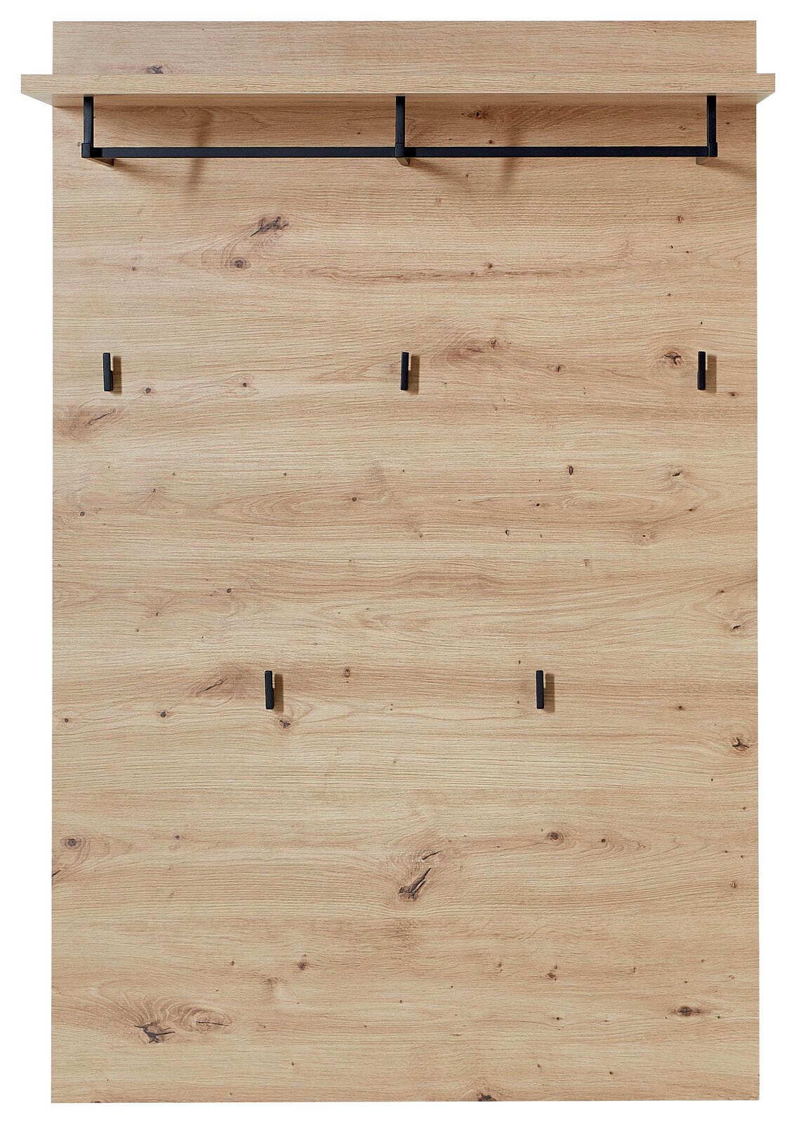 Garderoben-Set aus Holz mit mehreren Haken und einer Ablage, frontale Ansicht