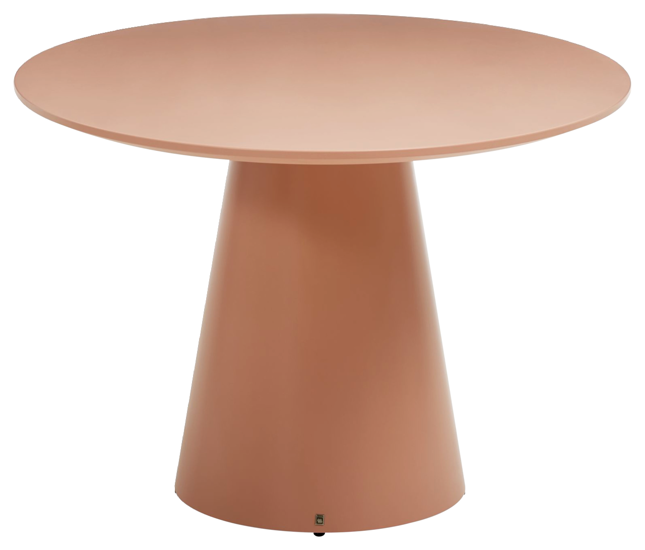 Musterring Esstisch MR JUSTB! Runder Esstisch in Terrakotta-Farbe mit konischem Fuß, seitliche Perspektive