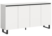 Weißes Sideboard mit vier Türen und schwarzen Metallbeinen, seitliche Perspektive