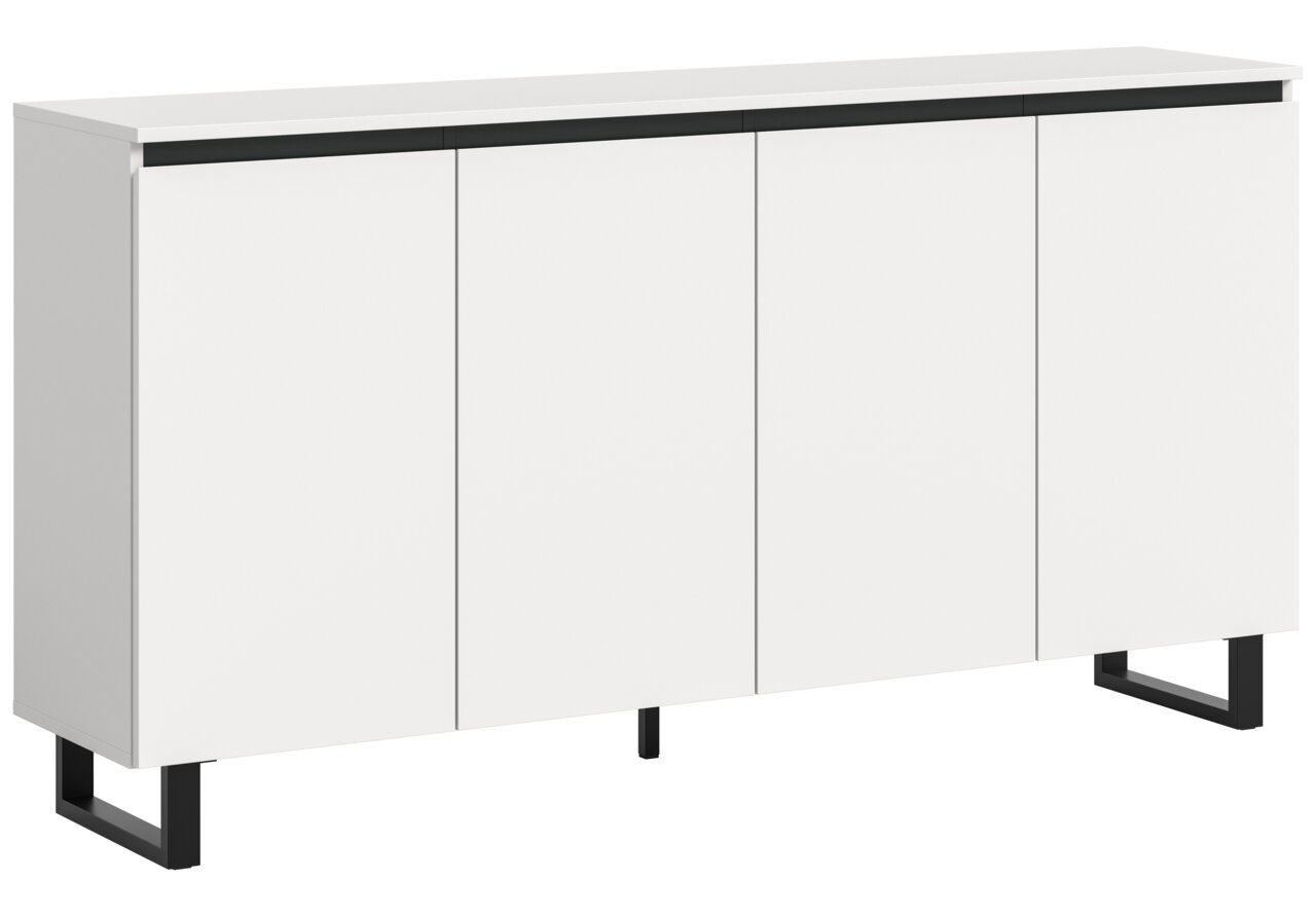 MID.YOU Sideboard TOMASA Weißes Sideboard mit vier Türen und schwarzen Metallbeinen, seitliche Perspektive